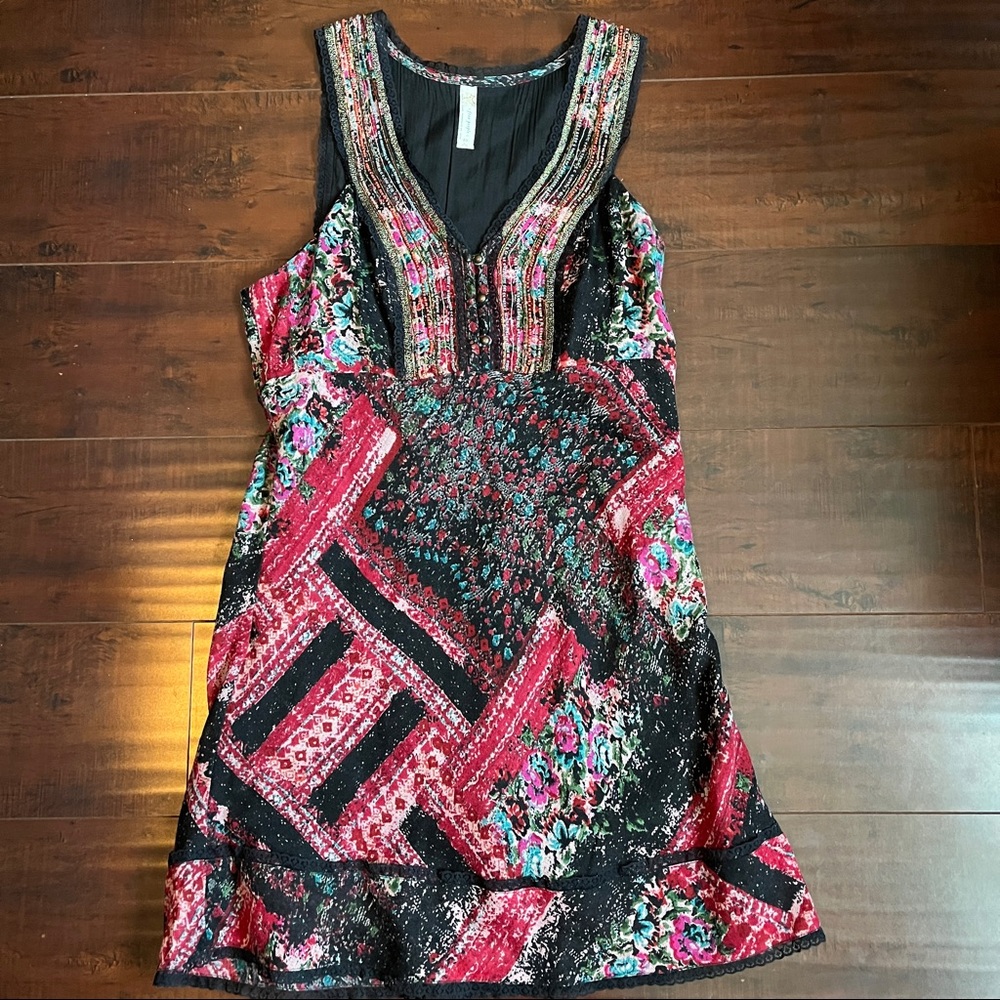 Perfect Boho Holiday Dress! Free People hand beaded mini dress sz: 10. BWO NEW.